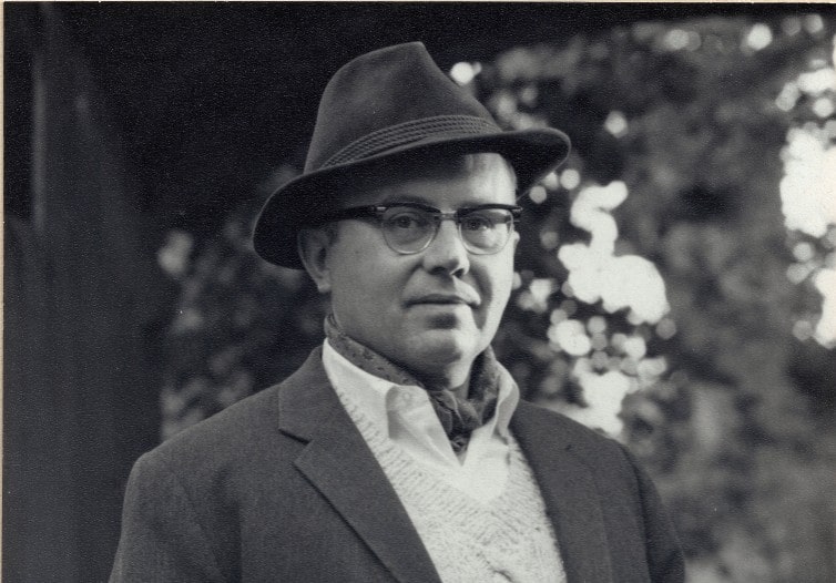 Russell Kirk wearing a hat in black and white (The Russell Kirk Center)