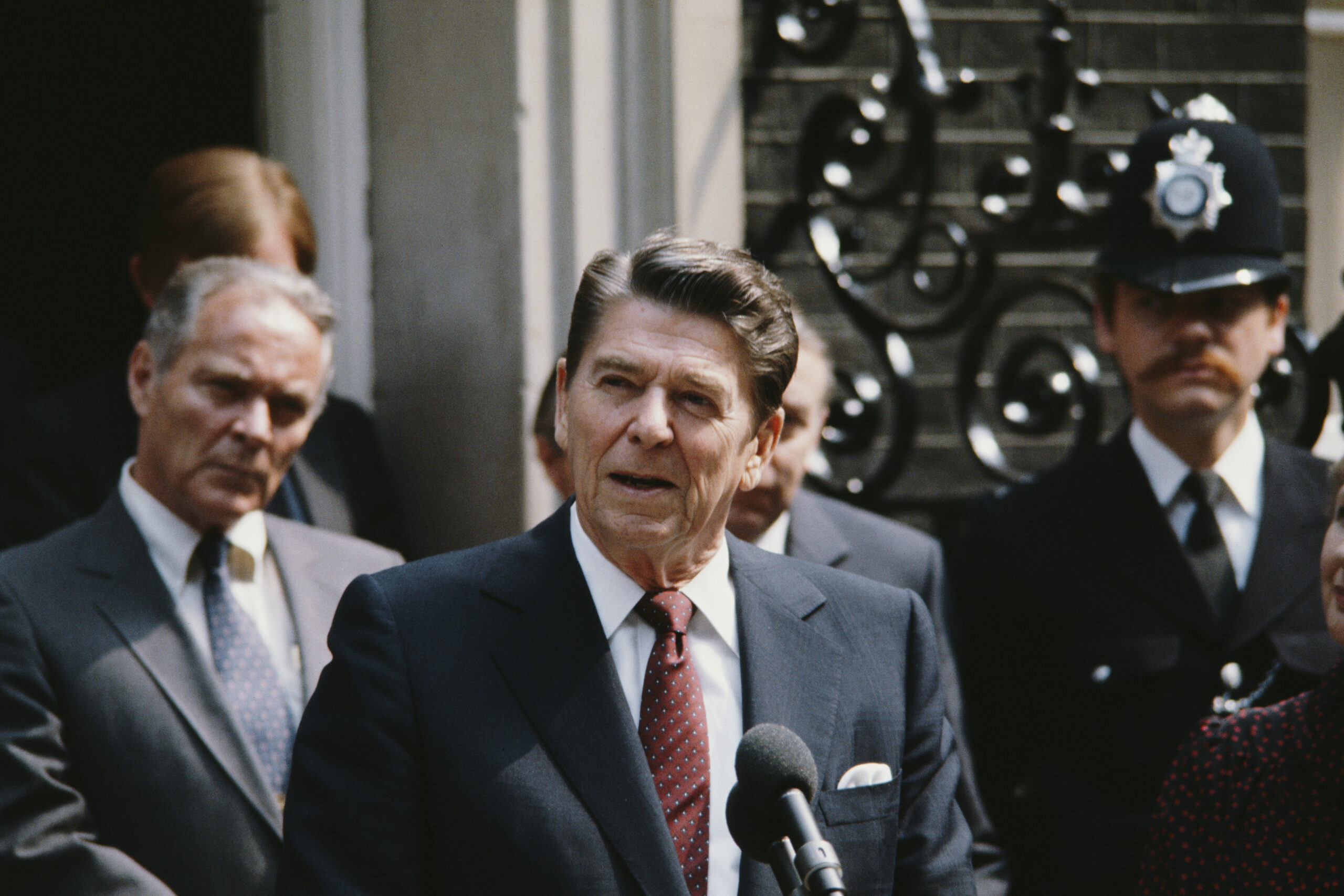 Former U.S. President Ronald Reagan, London, UK, June 9, 1982 (Fox Photos/Hulton Archive via Getty Images)