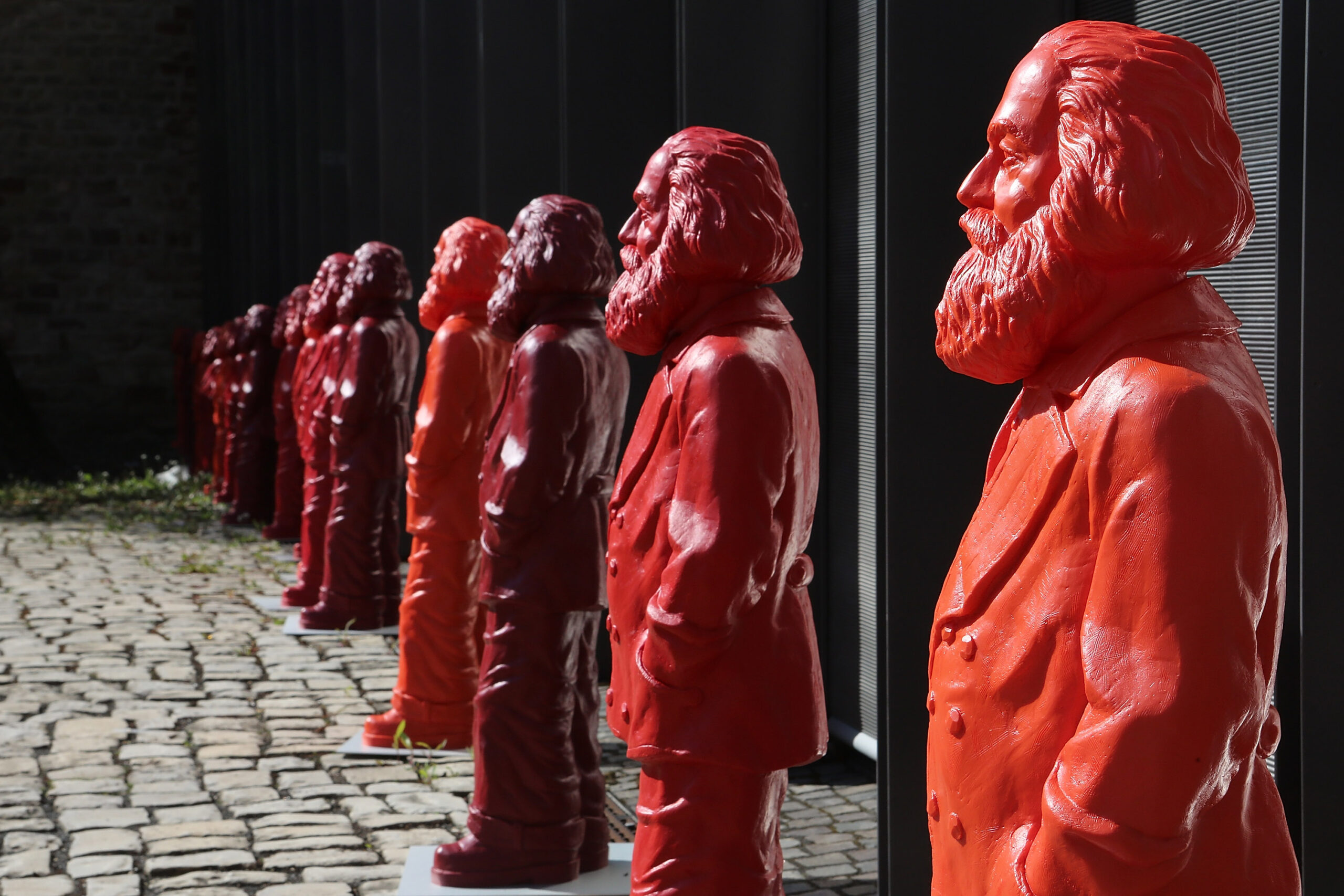 Some of the 500, one-meter-tall statues of Karl Marx on display in Trier, Germany, May 2013 (Hannelore Foerster/Getty Images)