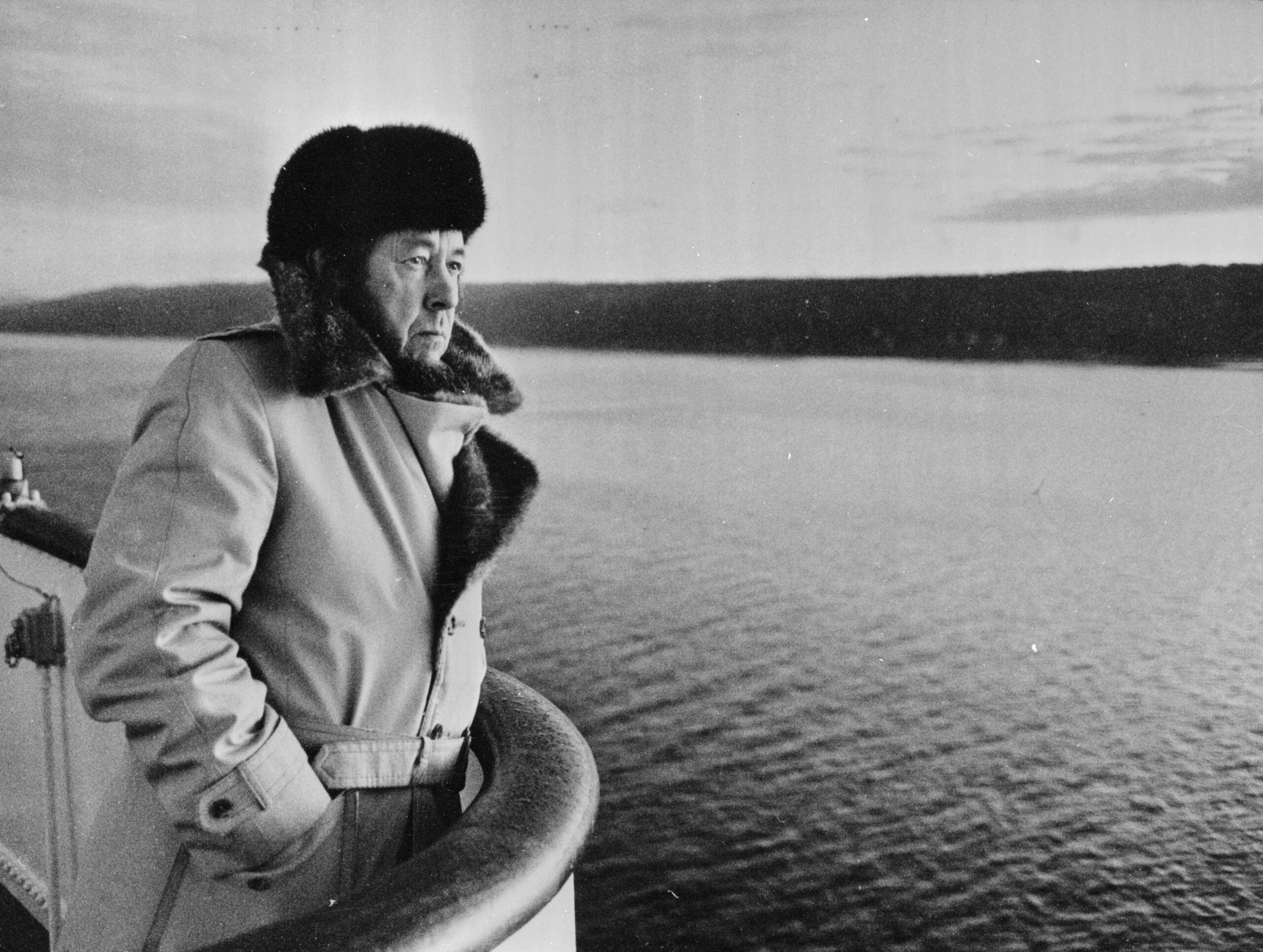 Exiled Russian writer and Nobel prize winner Alexander Solzhenitsyn admiring the Norwegian coastline after a visit to Denmark (Keystone/Hulton Archive via Getty Images)