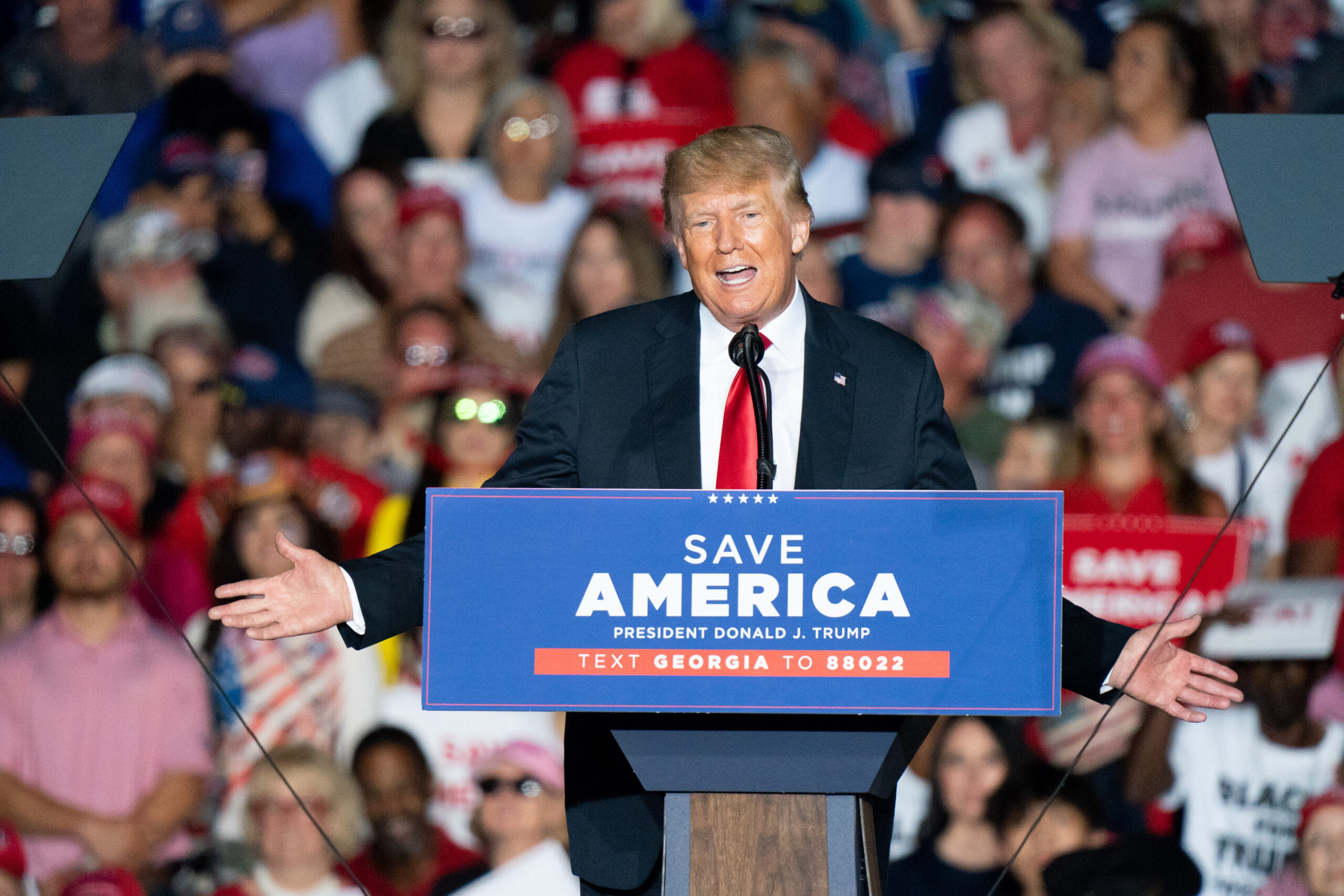 Donald Trump speaks at a rally, Perry, Georgia, September 25, 2021 (Sean Rayford/Getty Images)