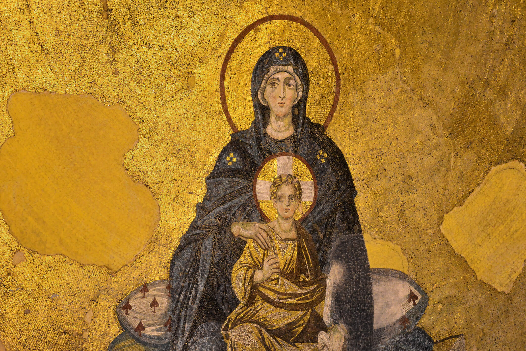 The Virgin Mary and Jesus as a Child mosaic in Hagia Sophia, Istanbul, Turkey, 9th century CE (Hagia Sophia Research Team/Rome and Byzantium)