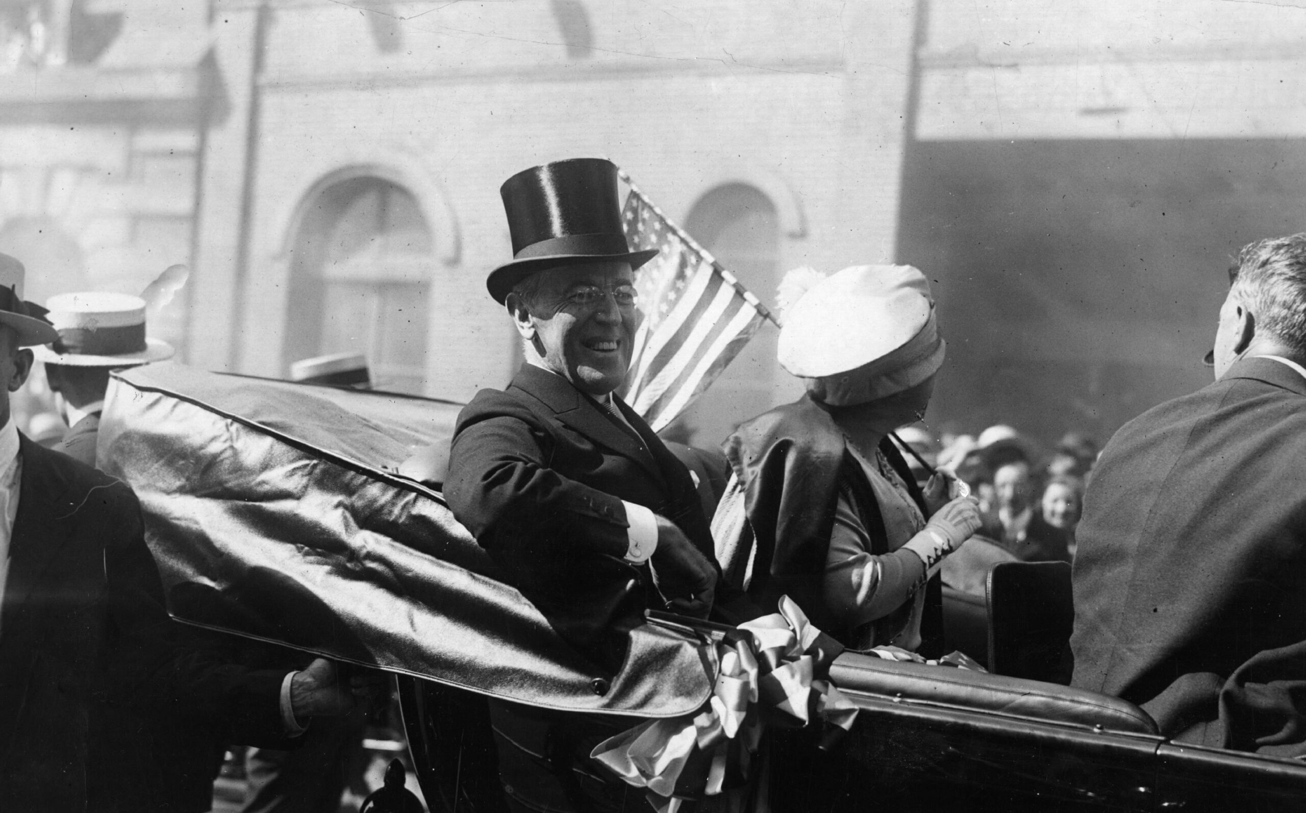 President Woodrow Wilson with First Lady Edith Wilson riding in a carriage in New York. Original Publication: People Disc - HK0484 (Photo by Hulton Archive/Getty Images)
