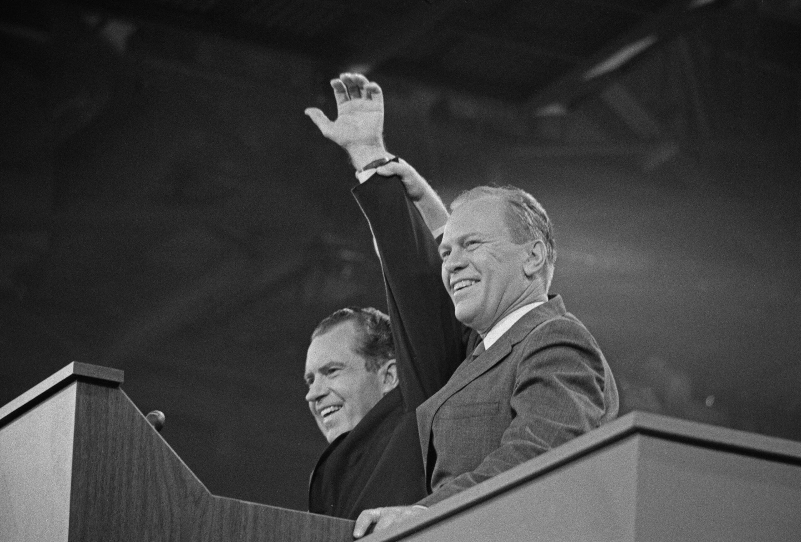Richard Nixon and Gerald Ford at the Republican National Convention, Miami Beach, Florida, August 8, 1968 (Graphic House / Hulton Archive via Getty Images)