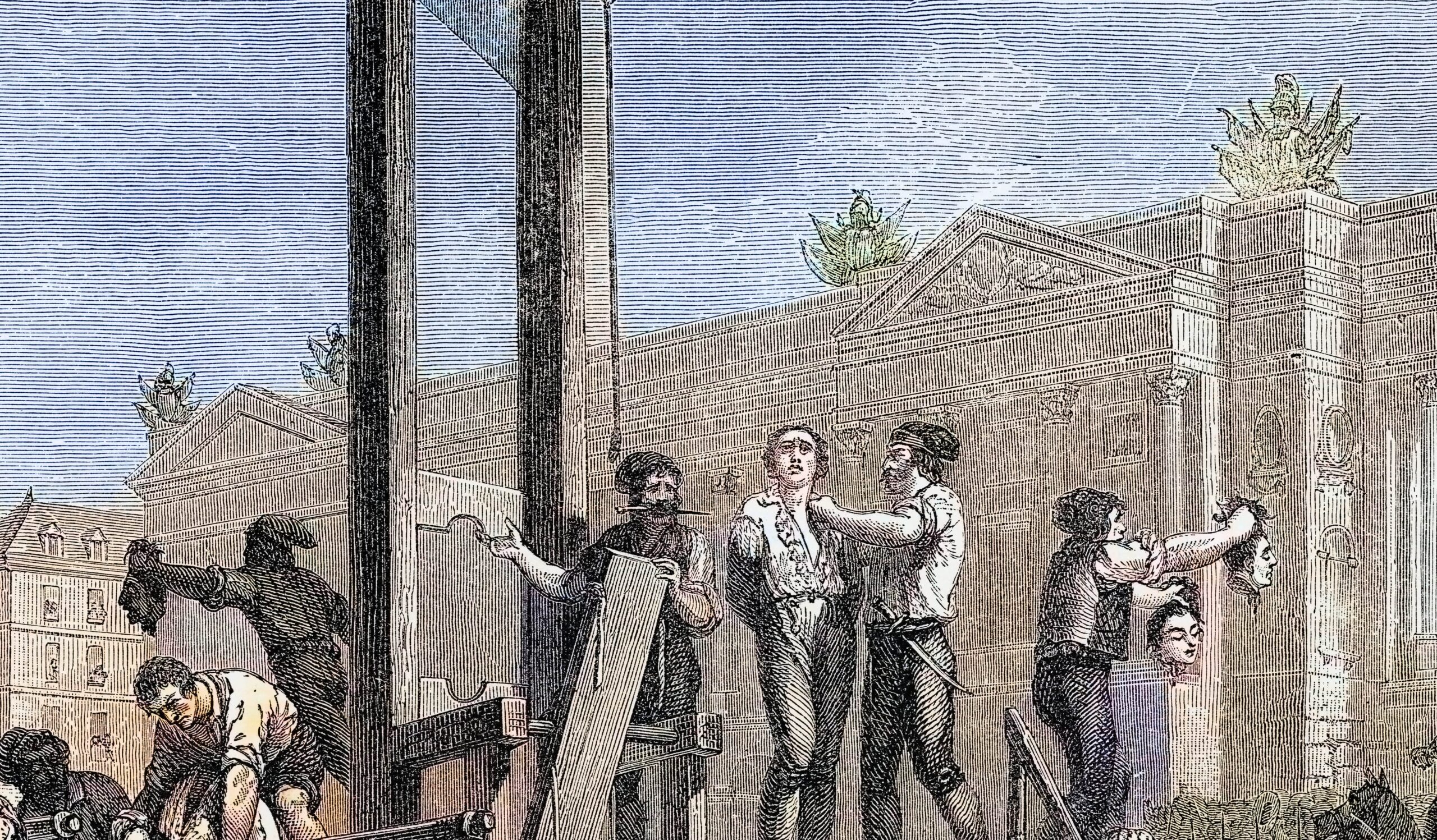 Engraved illustration of execution of Maximilien de Robespierre and his fellow conspirators (mikroman6/Moment via Getty Images)