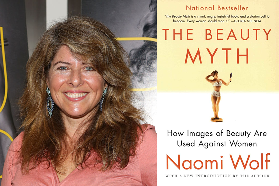 Left: Naomi Wolf in New York City, September 2014 (Robin Marchant/Getty Images); Right: Wolf’s best-known book.