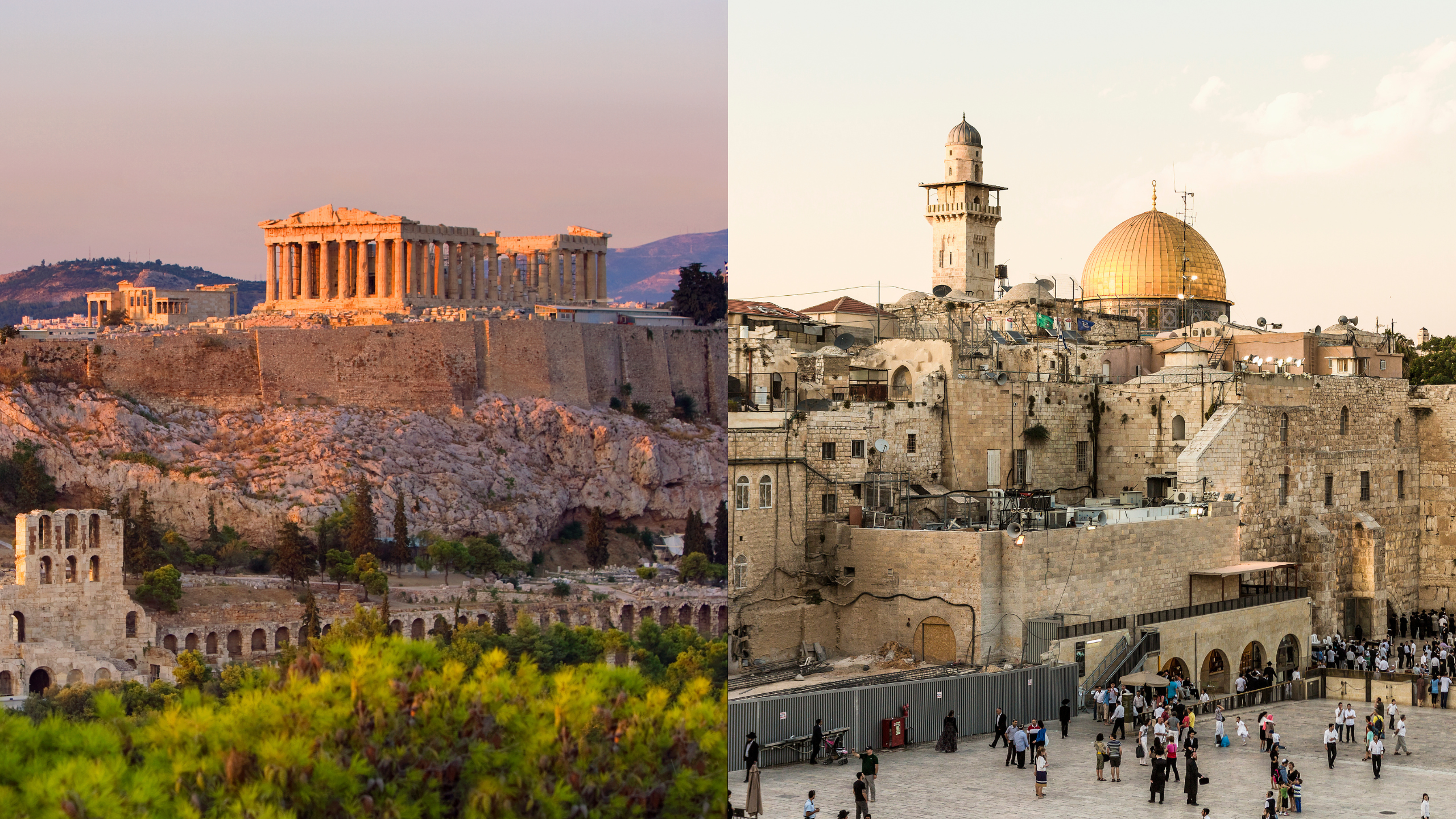 Left: Athens (Scott E Barbour/DigitalVision via Getty Images); right: Jerusalem (Atlantide Phototravel/Corbis Documentary via Getty Images)