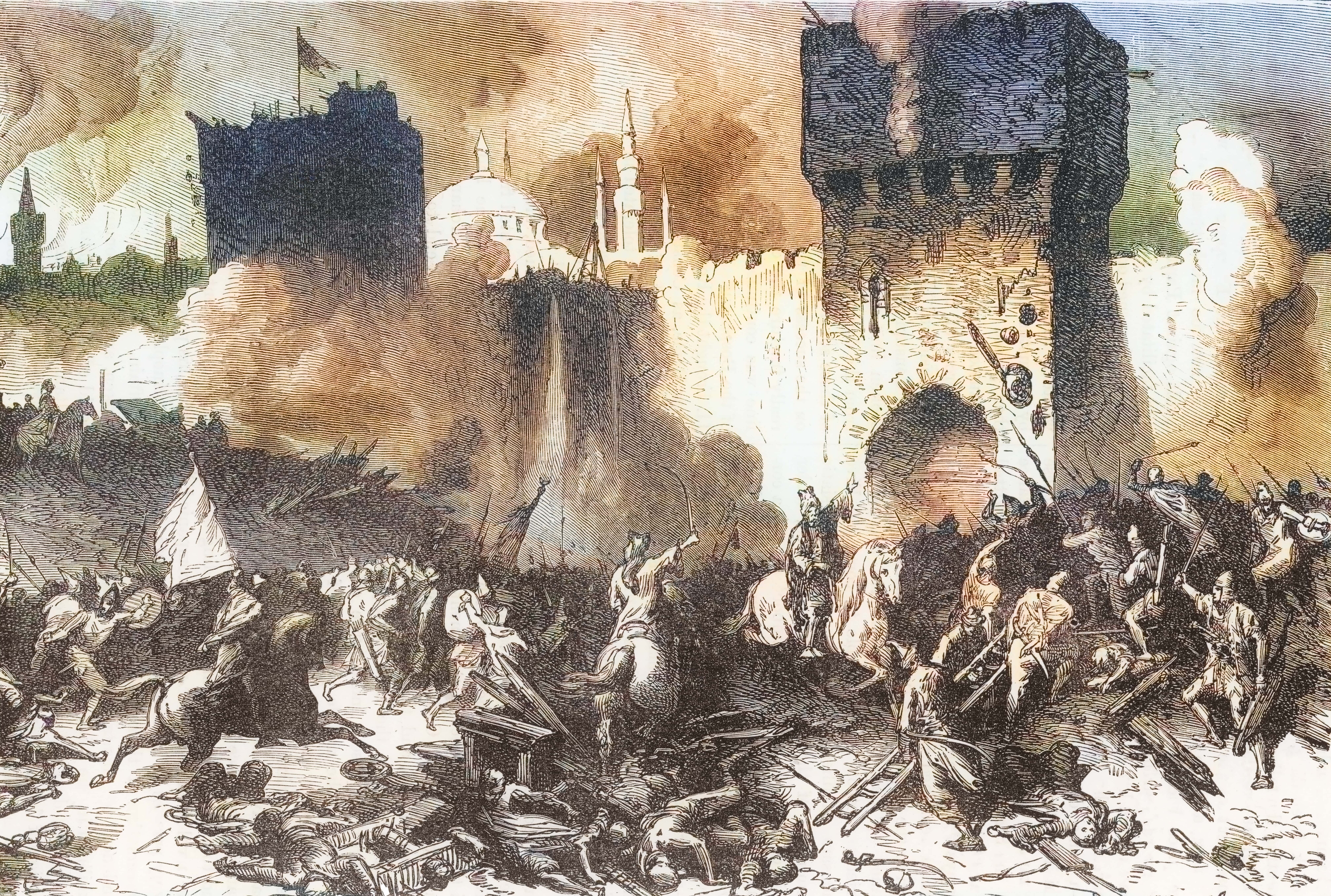 The Fall of Constantinople, capital of the Byzantine Empire, by the Ottoman Empire. (mikroman6/Moment via Getty Images)