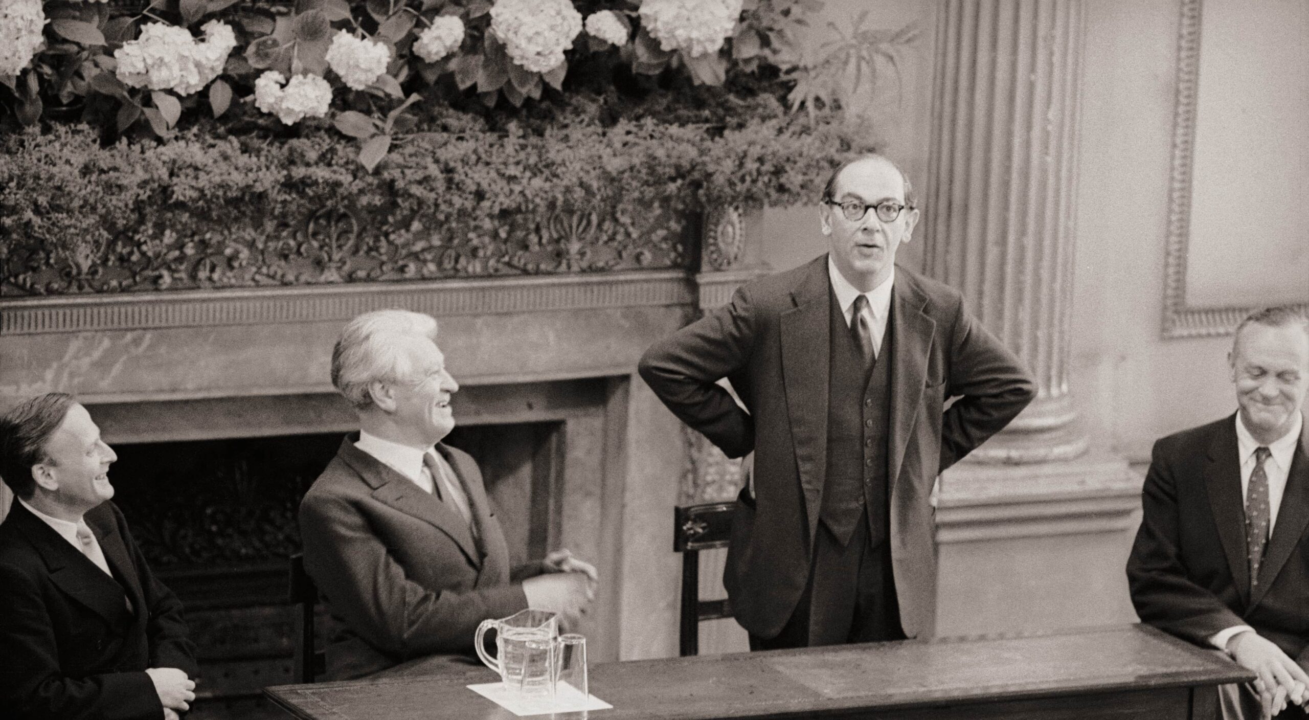 Isaiah Berlin (right) chairing a discussion at the Bath International Music Festival, June 1959 (Erich Auerbach / Stringer via Getty Images)