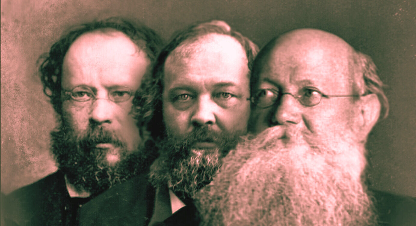 Anarchists Pierre-Joseph Proudhon (1809–1865), Mikhail Bakunin (1814–1876), and Peter Kropotkin (1842–1921) (Wikimedia Commons)